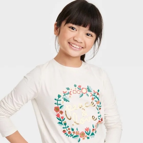 Cat & Jack Peace and Love Long Sleeve Girl’s Top - Picture 2 of 2